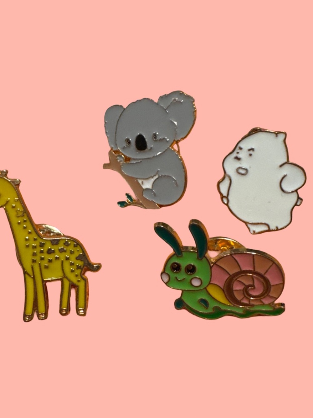 Assorted Cute Animal Enamel Pins - Yellow, Gray, White, Green